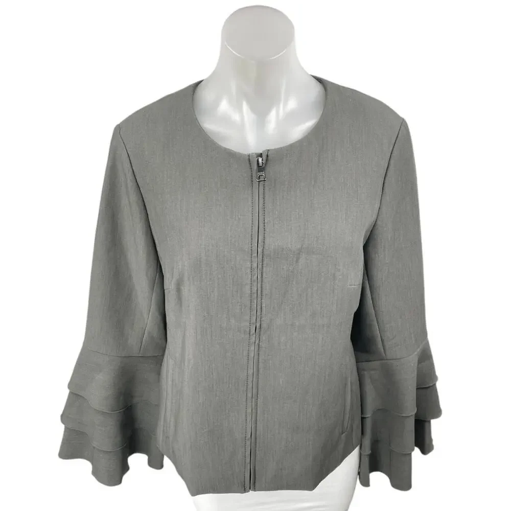 NEW Banana Republic Gray Bell Long Sleeve Zip Up Blazer Coat Jacket Size 10